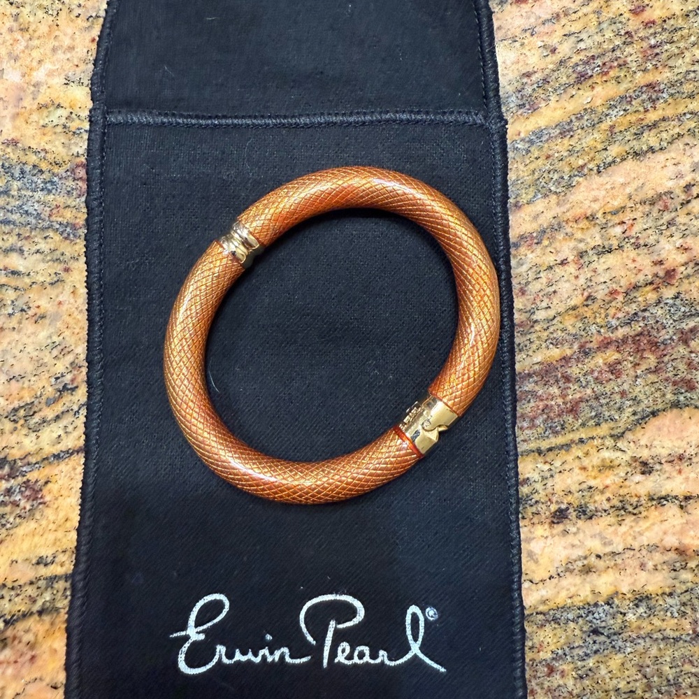 Erwin Pearl Snakeskin Bangle Bracelet Gold Signed 22kt Yellow Gold Plated